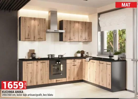 Kuchnia Anika mat 200/260cm kolor dąb artisan/grafit bez blatu promocja w Merkury Market