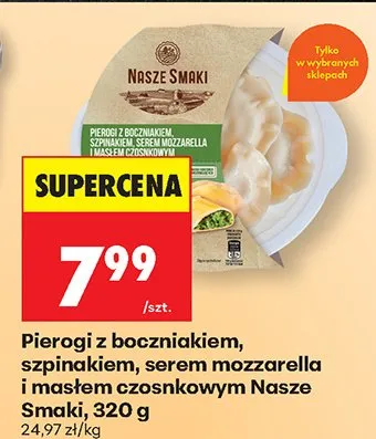 Pierogi z bocznikiem, szpinakiem, serem mozzarella i masłem czosnkowym promocja w Biedronka