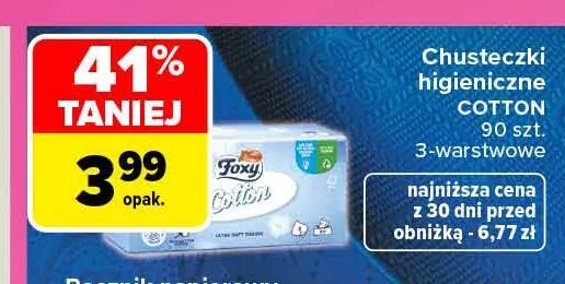 Chusteczki higieniczne Cotton 3-warstwowe Foxy promocja w Carrefour