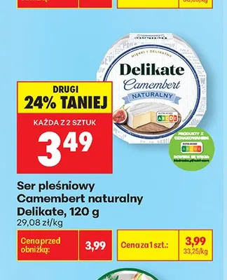Ser pleśniowy Camembert naturalny Delikate promocja w Biedronka