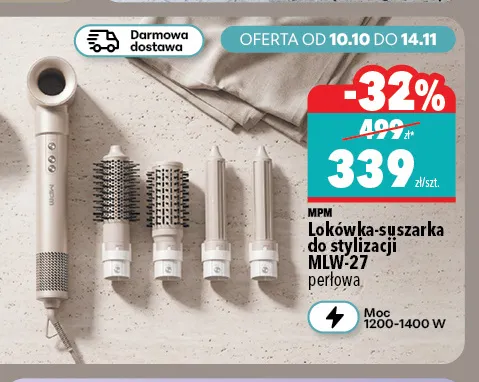Lokówka-suszarka do stylizacji MLW-27 perłowa Mpm promocja w Biedronka Home