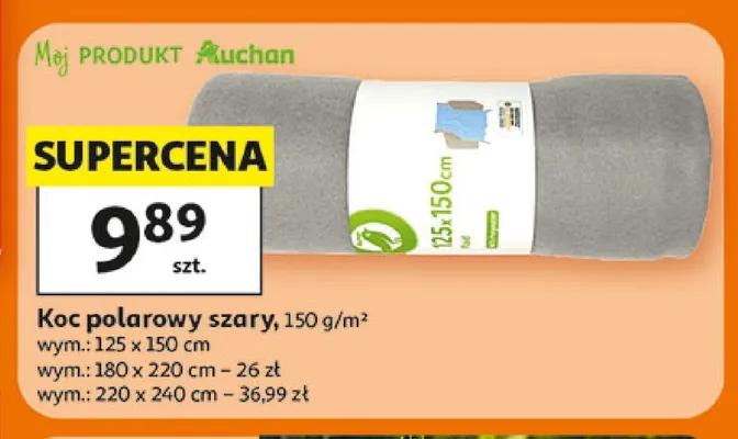 Koc polarowy szary 150g/m2 wym.: 125x150cm promocja w Auchan