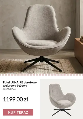 Fotel Lunaire obrotowy welurowy beżowy promocja w Homla
