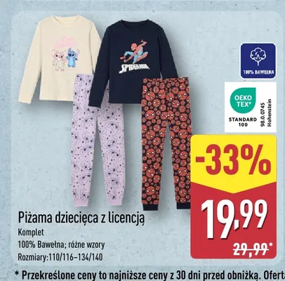 Piżama dziecięca z licencją promocja w Aldi