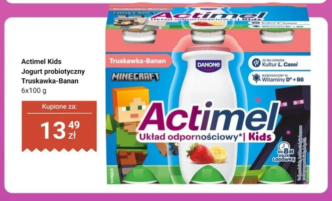 Jogurt probiotyczny Actimel Kids Truskawka-Banan 6-pak 100 g promocja w Biedronka