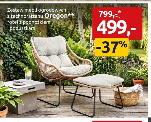 Zestaw mebli ogrodowych z technorattanu Oregon fotel z podnóżkiem i poduszkami promocja w Black Red White