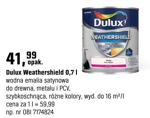 Dulux Weathershield emalia satynowa 0,7 l promocja w OBI