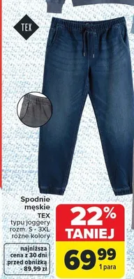 Spodnie męskie TEX typu joggery różne kolory promocja w Carrefour