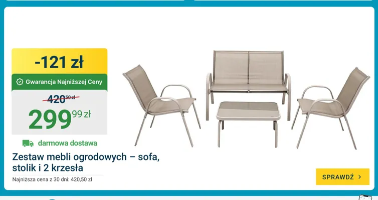 Zestaw mebli ogrodowych sofa + stolik + 2 krzesła promocja w ERLI