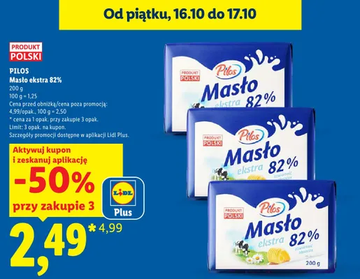 Masło ekstra Pilos 82% promocja w Lidl