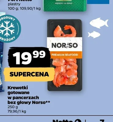 Krewetki gotowane w pancerzach bez głowy Norso promocja w Netto