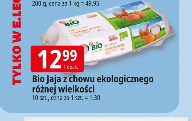 Jajka kurze z chowu ekologicznego różnej wielkości Bio Village promocja w Leclerc