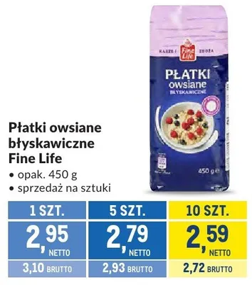 Płatki owsiane błyskawiczne Fine Life promocja w Makro