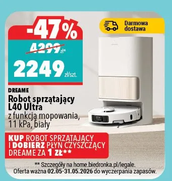 Robot sprzątający Dreame L40 Ultra z funkcją mopowania 11kPa biały promocja w Biedronka Home
