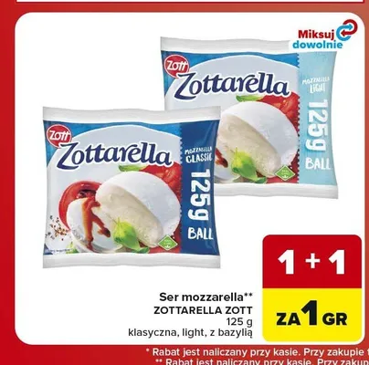 Ser mozzarella Zottarella Light Zott promocja w Carrefour Market