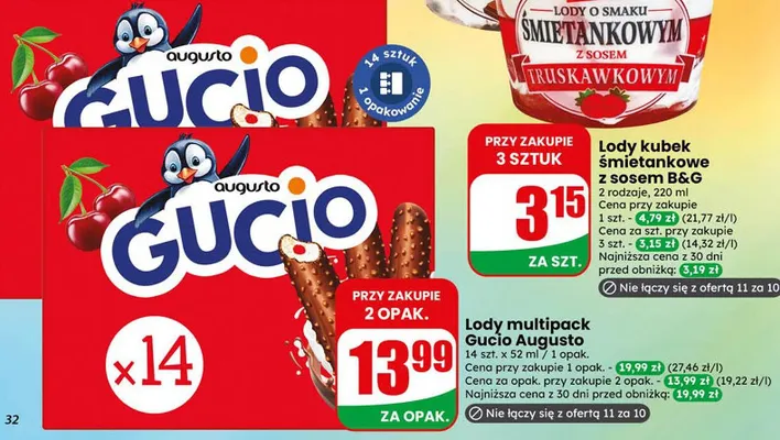 Lody kubek śmietankowe z sosem truskawkowym B&G Krakowskie Lody z Rycerzykiem promocja w Dino
