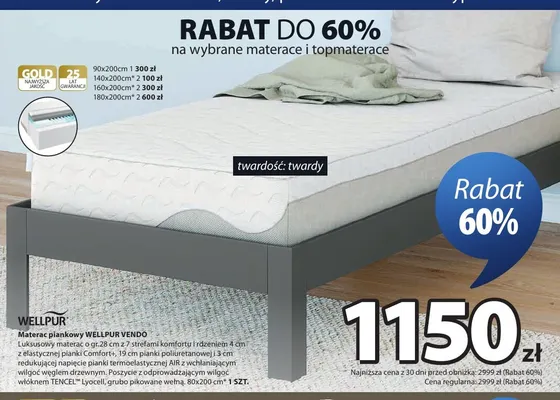 Materac piankowy Wellpur Vendo 160x200 cm promocja w Jysk