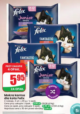 Mokra karma dla kota Felix Junior Fantastic 4-pak promocja w Dino