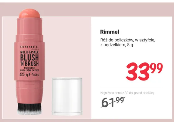 Róż do policzków w sztyfcie z pędzelkiem Rimmel Multi-Tasker Blush 'N' Brush promocja w Rossmann
