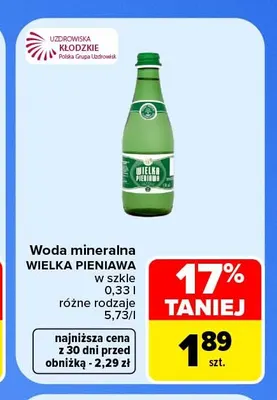 Woda mineralna Wielka Pieniawa w szkle promocja w Carrefour