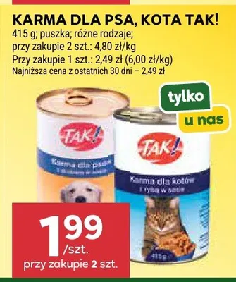Karma dla psa, kota Tak! promocja w Stokrotka