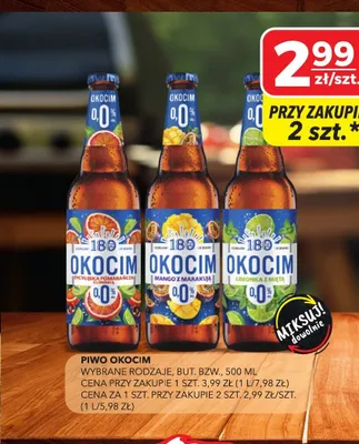 Piwo bezalkoholowe Okocim Mango z Marakują 0% promocja w Top Market