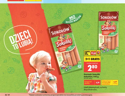 Parówki Sokoliki Sokołów drobiowo-cielęce promocja w Biedronka
