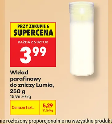 Wkład parafinowy do zniczy Lumia promocja w Biedronka