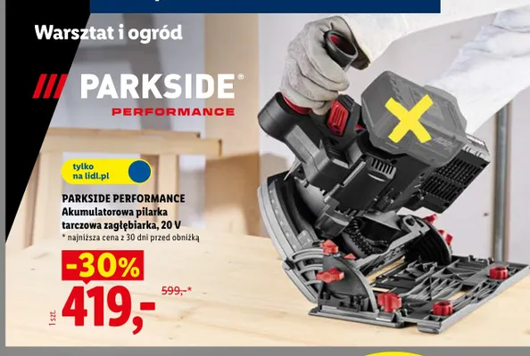 Akumulatorowa pilarka tarczowa zagłębiarka Parkside Performance 20V promocja w Lidl