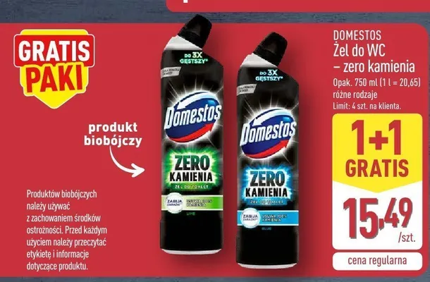 Żel do WC Domestos Zero Kamienia Blue promocja w Aldi