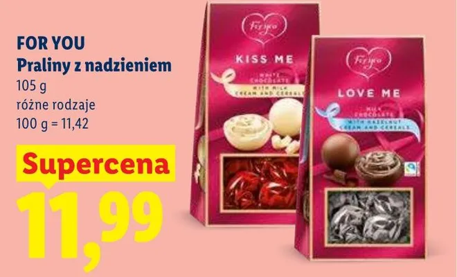 Praliny z nadzieniem For You Kiss Me promocja w Lidl