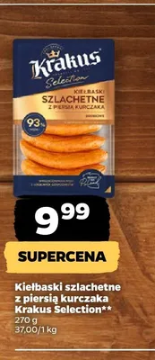 Kiełbaski szlachetne z piersią kurczaka Krakus Selection promocja w Netto