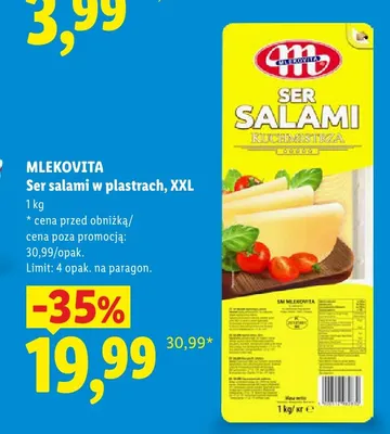 Ser salami w plastrach XXL Mlekovita promocja w Lidl