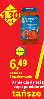 Danie dla dzieci Gerber zupa pomidorowa z ryżem promocja w Lidl