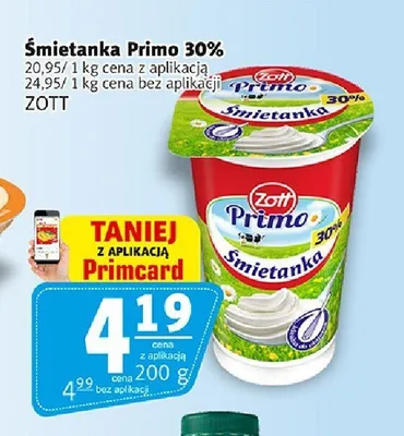 Śmietanka Primo 30% Zott promocja w Prim Market