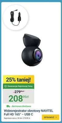 Wideorejestrator obrotowy NAVITEL Full HD 165° USB C promocja w ERLI