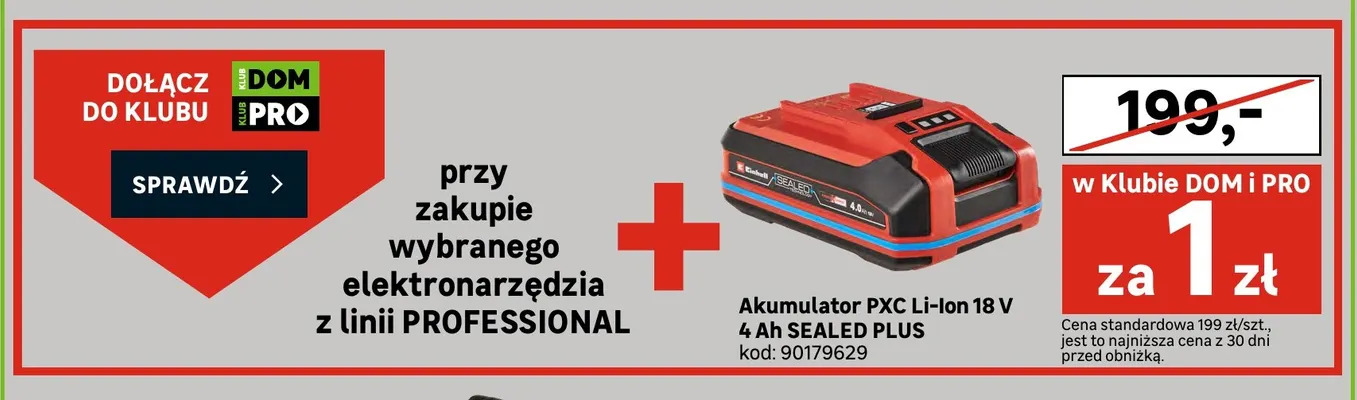 Akumulator Einhell Pxc Li-Ion 18V 4Ah Sealed Plus promocja w Leroy Merlin