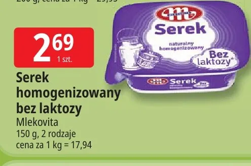 Serek homogenizowany bez laktozy Mlekovita promocja w Leclerc