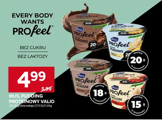 Mus, pudding proteinowy Valio promocja w Stokrotka
