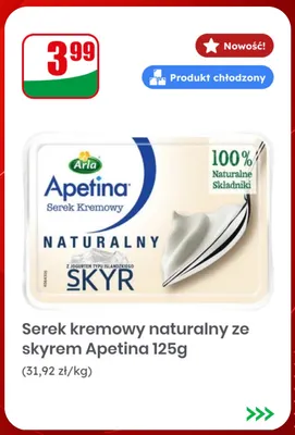 Serek kremowy naturalny ze skyrem Apetina 125 g promocja w Dino