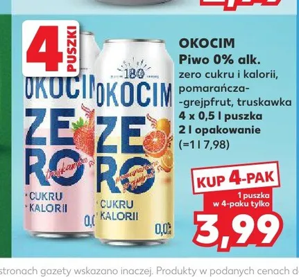 Piwo bezalkoholowe Okocim Zero Pomarańcza-Grejpfrut 4-pak promocja w Kaufland