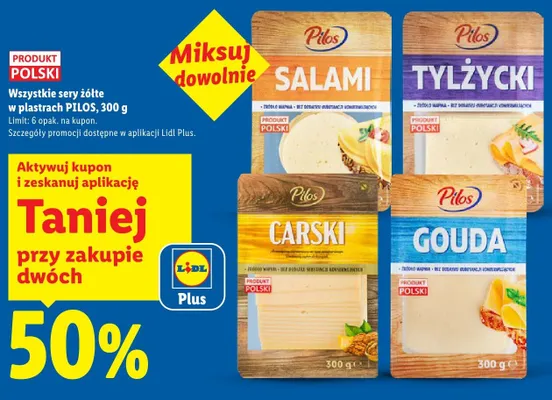 Ser żółty w plastrach Pilos Tylżycki promocja w Lidl