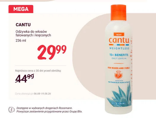 Odżywka do włosów falowanych i kręconych Cantu promocja w Rossmann