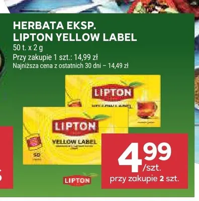 Herbata ekspresowa Lipton Yellow Label 50-pak 2g promocja w Stokrotka