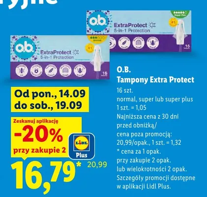 Tampony o.b. Extra Protect Normal 16-pak promocja w Lidl