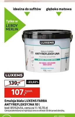 Emulsja biała farba antyrefleksyjna Luxens promocja w Leroy Merlin