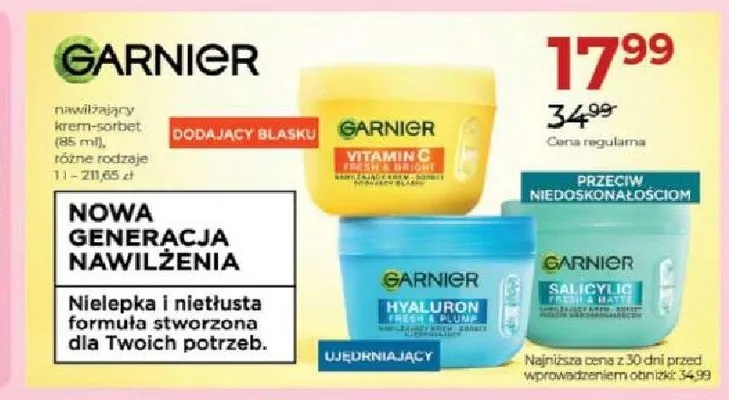 Nawilżający krem-sorbet Garnier Salicylic Fresh & Matte promocja w Drogerie Jawa