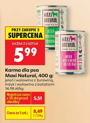 Karma dla psa jeleń i wołowina z żurawiną Maxi Natural promocja w Biedronka