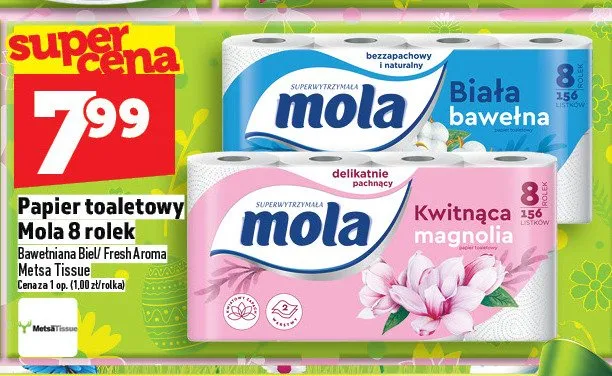 Papier toaletowy 8 rolek biała bawełna/kwitnąca magnolia promocja w TOPAZ