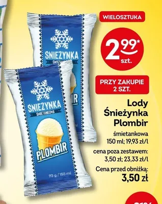 Lody Śnieżynka Plombir śmietankowa promocja w Żabka